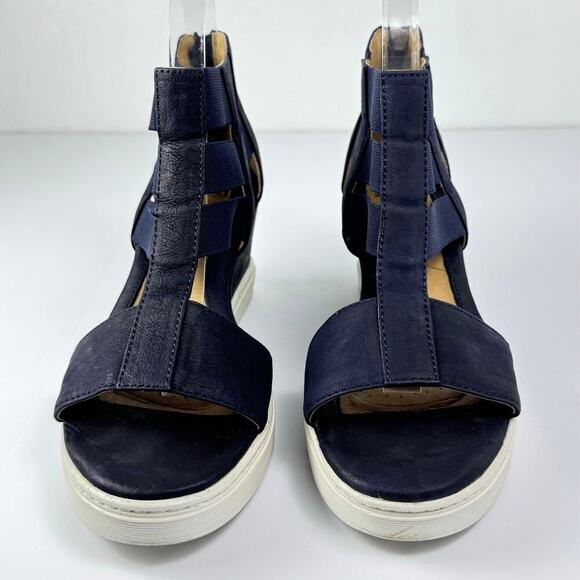 Sofft Shoes - Sofft Sosie Wedge Leather Sandal Platform Gladiator Navy Blue Size 9M